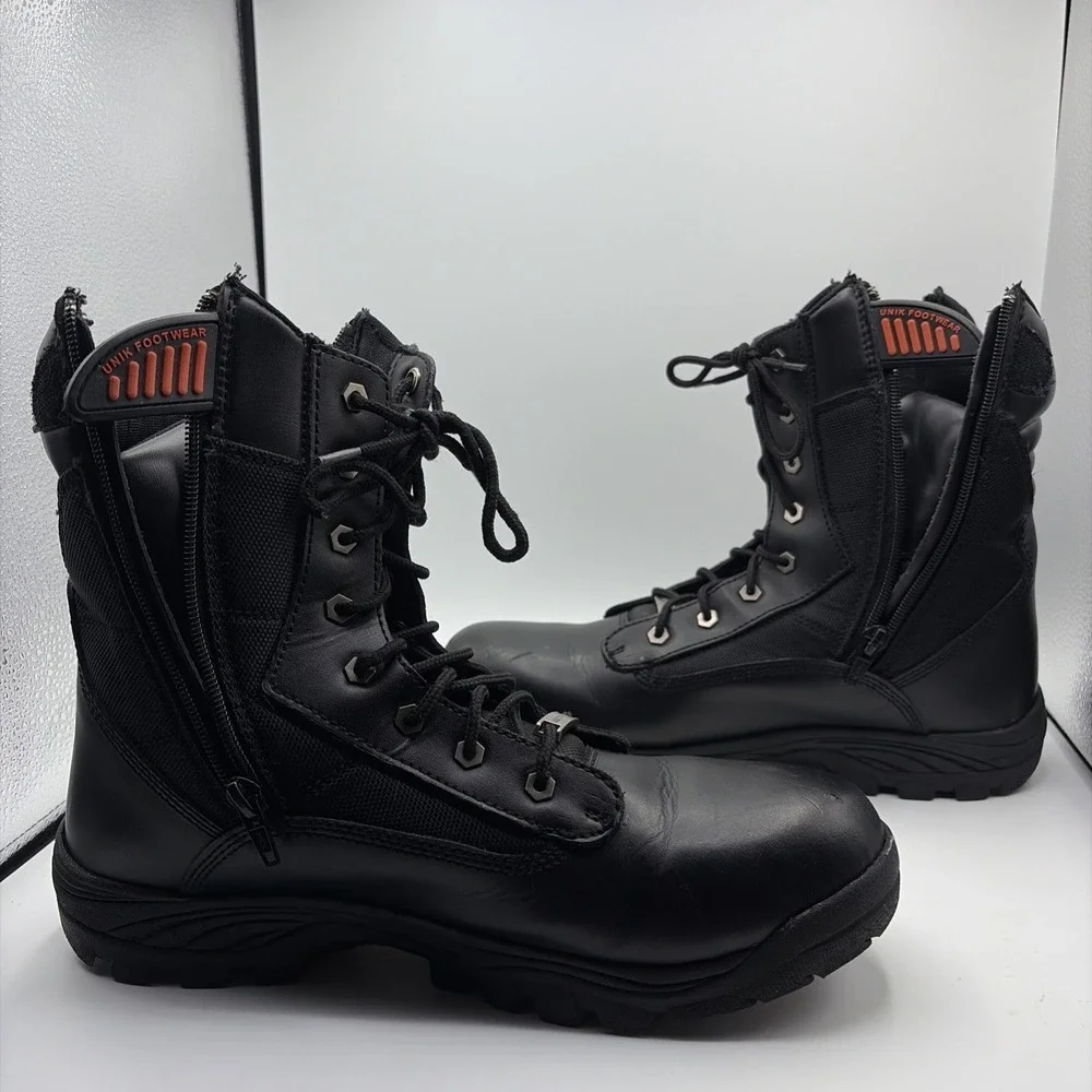 Unik Footwear Men's Double Zip SWAT Motorcycle Boots in black